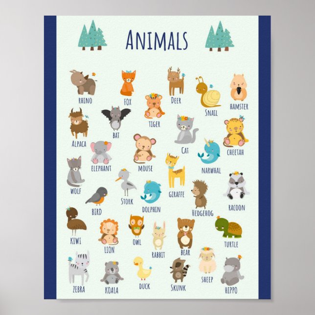 Póster MEKIMI - Animales ilustrados de colores (Frente)