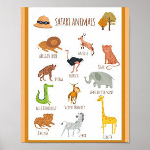 Póster MEKIMI - Animales Safari ilustrados y coloridos