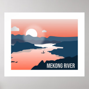 Póster Mekong River Silhouette Sunset Travel Wall Art