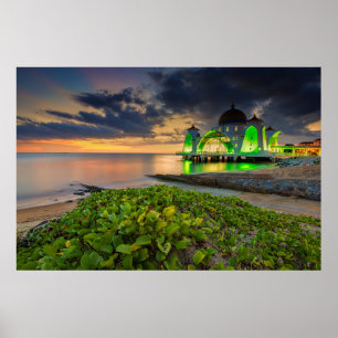 Póster Melaka durante el atardecer   Masjid Selat