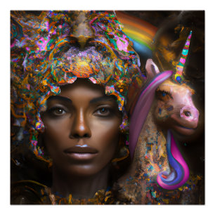 Póster Melanin de Unicornio negro unifica corona de reina
