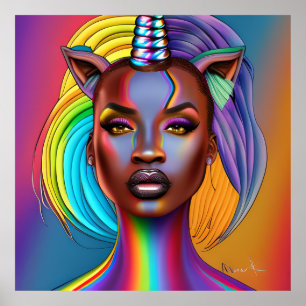 Póster Melanin de Unicornio negro unifica corona de reina