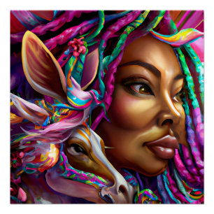 Póster Melanin de Unicornio negro unifica corona de reina