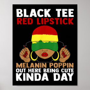 Póster Melanin Melanin Poppin Rojo Tee Negro Aquí Bei