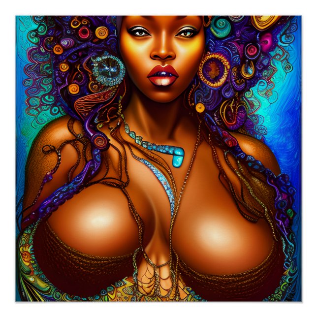 Póster Melanin Mujer Negra Reina Marrón Sirena de Piel (Anverso)