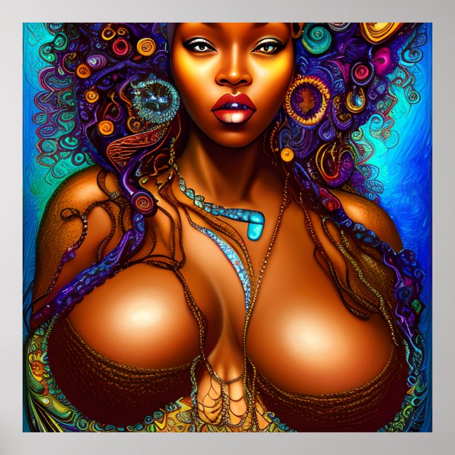 Póster Melanin Mujer Negra Reina Marrón Sirena de Piel (Frente)