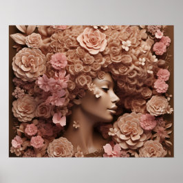 Póster Melanin Mujer Reina Negra Flor Floral 3D Afro