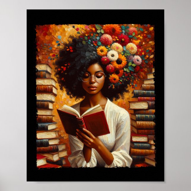 Póster Melanin Queen Afro Womeneducan libro de lectura Bl (Frente)