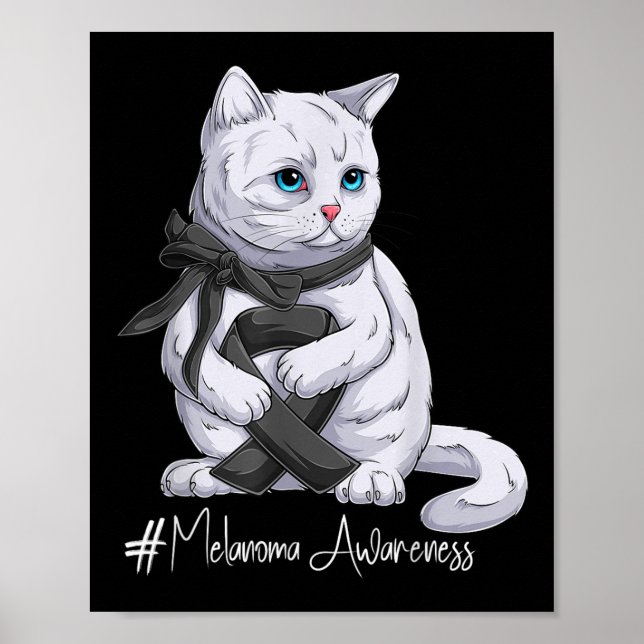 Póster Melanoma Mes de Conciencia Gato Cinta Negra (Frente)