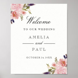 Póster Melaza rosa Peonies Bienvenidos Rótulo Boda