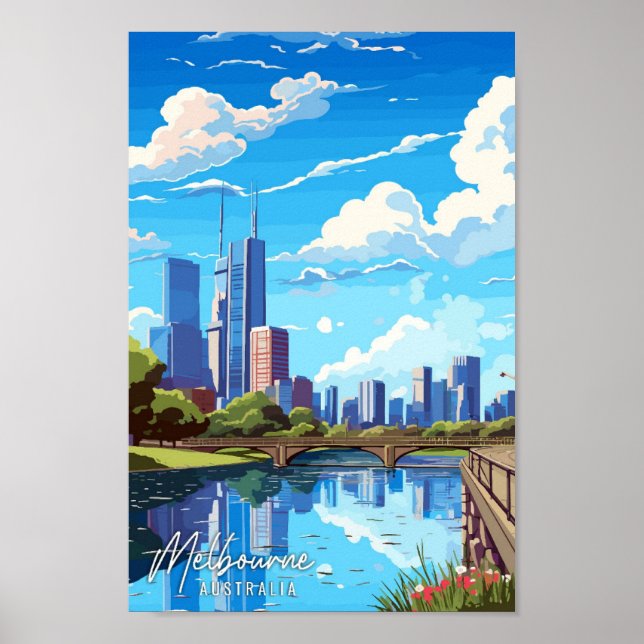 Póster Melbourne Aussie Art vintage ilustracion de viajes (Frente)