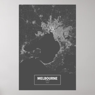 Póster Melbourne, Australia (blanco sobre negro)