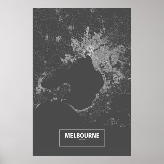 Póster Melbourne, Australia (blanco sobre negro) (Frente)