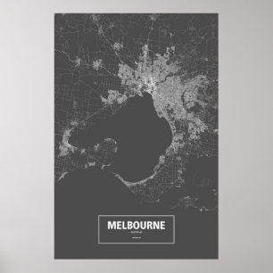 Póster Melbourne, Australia (blanco sobre negro)