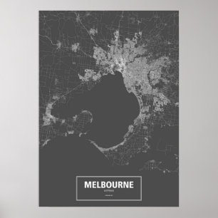Póster Melbourne, Australia (blanco sobre negro, personal