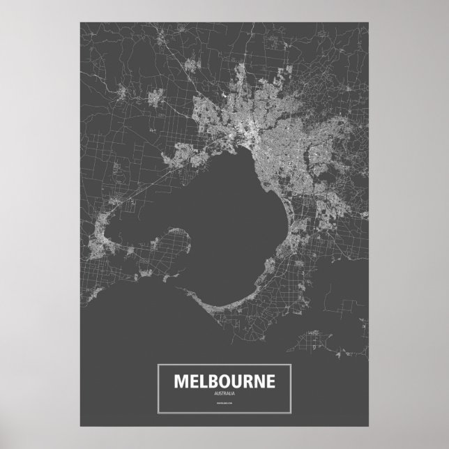 Póster Melbourne, Australia (blanco sobre negro, personal (Frente)