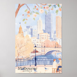 Póster Melbourne Australia Gouache Ilustracion Travel
