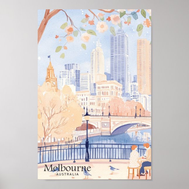 Póster Melbourne Australia Gouache Ilustracion Travel (Frente)