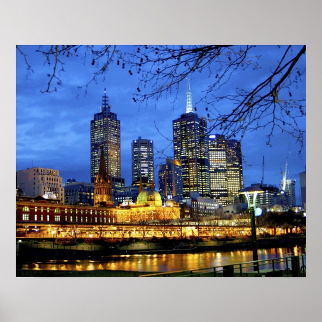 Póster Melbourne, Australia. Las vistas nocturnas (Frente)
