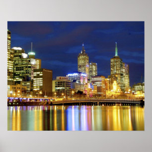Póster Melbourne, Australia. Las vistas nocturnas del 2