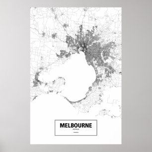 Póster Melbourne, Australia (negro sobre blanco)