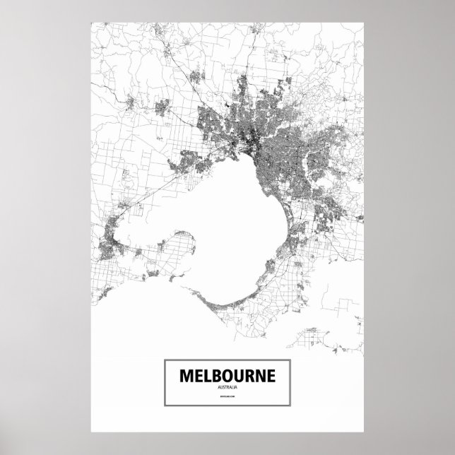 Póster Melbourne, Australia (negro sobre blanco) (Frente)