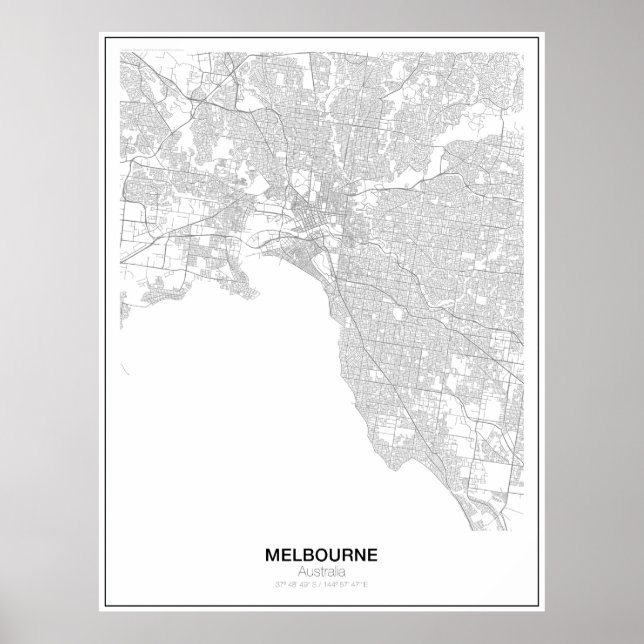 Póster Melbourne, Australia, Poster de mapas Minimalistas (Frente)