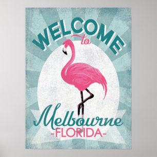 Póster Melbourne Florida Pink Flamingo Retro