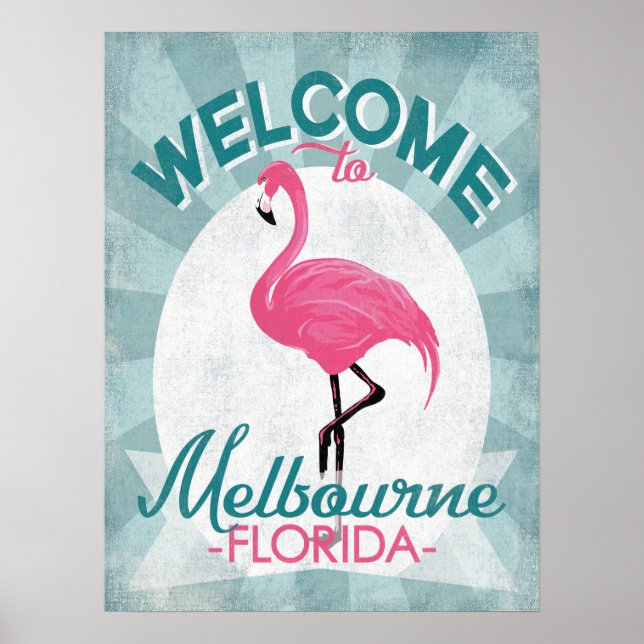 Póster Melbourne Florida Pink Flamingo Retro (Frente)