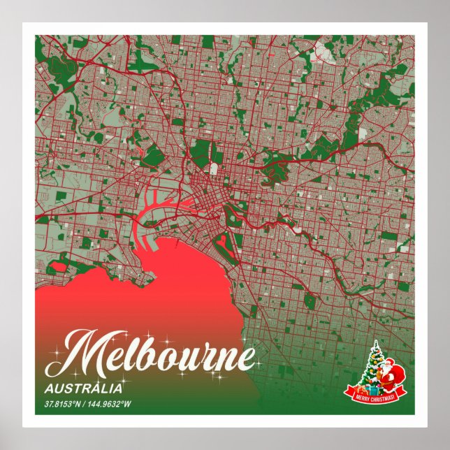 Póster Melbourne - Navidades australianos colocan el mapa (Frente)