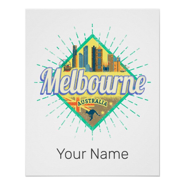 Póster Melbourne Victoria Australia Retro Skyline Vintage (Anverso)