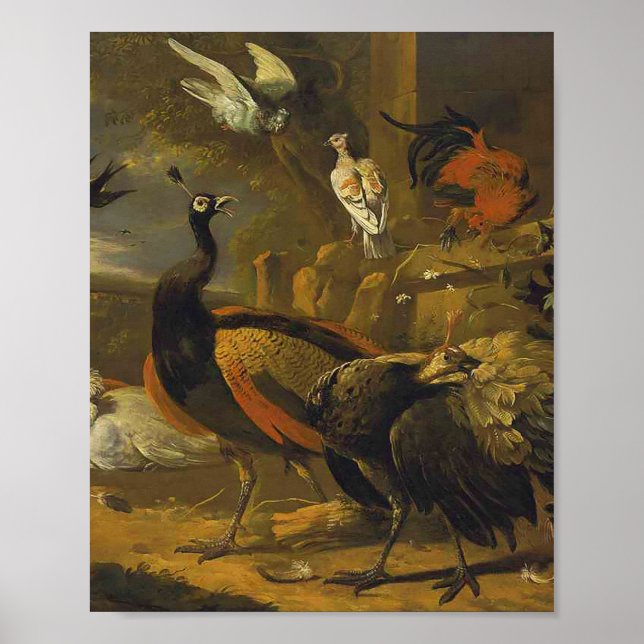 Póster Melchior d'Hondecoeter - Aves en un parque (Frente)
