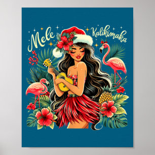 Póster Mele Kalikimaka Chica Hula de Navidad Hawaiana
