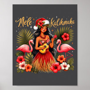 Póster Mele Kalikimaka Chica Hula de Navidad Hawaiana Tro