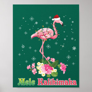 Póster Mele Kalikimaka Flamingo Santa Christmas Merry