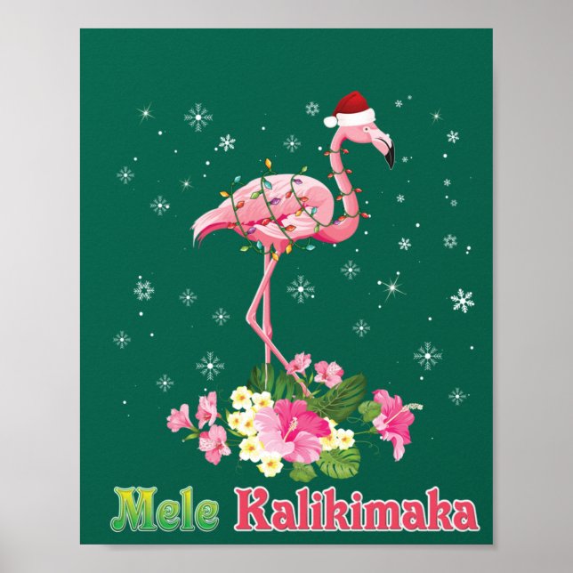 Póster Mele Kalikimaka Flamingo Santa Christmas Merry (Frente)