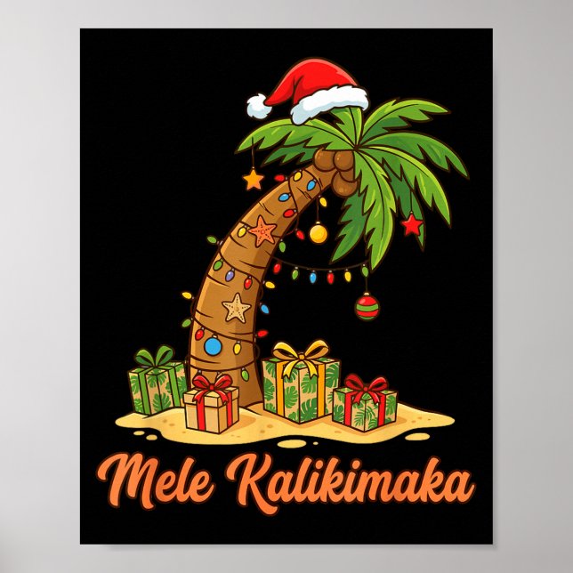 Póster Mele Kalikimaka Hawaiian Christmas Palm Trees  (Frente)