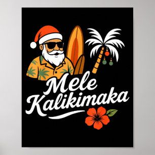 Póster Mele Kalikimaka Navidad Hawaiana Sombrero Santa Ha