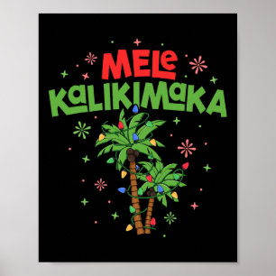 Póster Mele Kalikimaka Navidades hawaianos con luz de árb