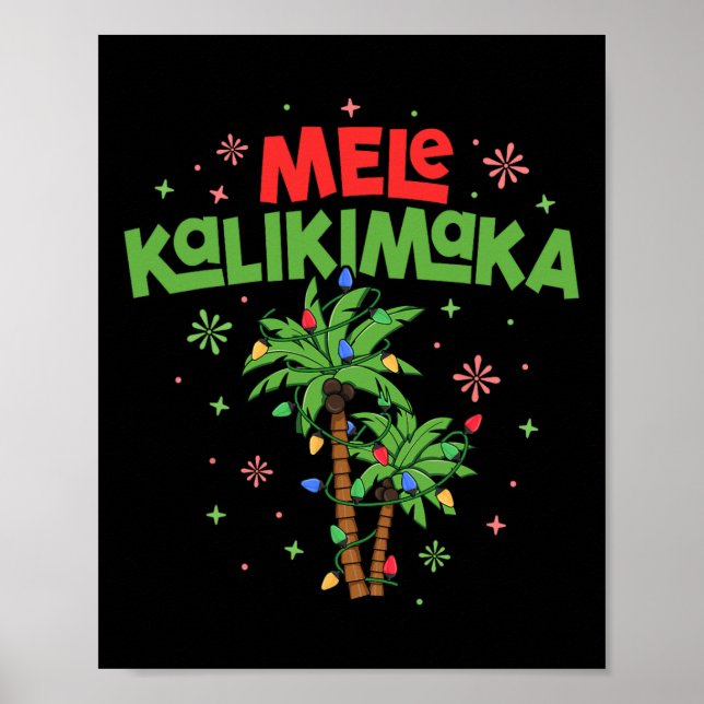 Póster Mele Kalikimaka Navidades hawaianos con luz de árb (Frente)