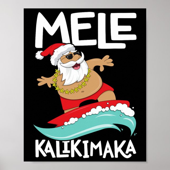 Póster Mele Kalikimaka Navidades Hawaii Surfing