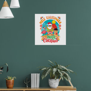 Póster Mele Kalikimaka para una brillante Navidad hawaian
