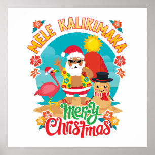 Póster Mele Kalikimaka para una brillante Navidad hawaian