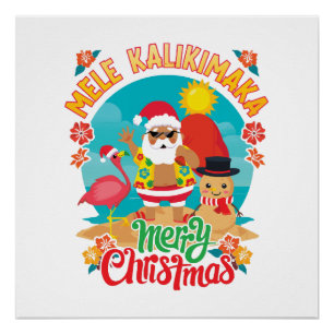 Póster Mele Kalikimaka para una brillante Navidad hawaian
