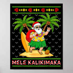 Póster Mele Kalikimaka Retro Santa Shaka Hawaii Feo Chri
