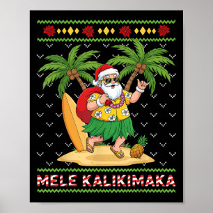 Póster Mele Kalikimaka Retro Santa Shaka Hawaii Ugly Chri