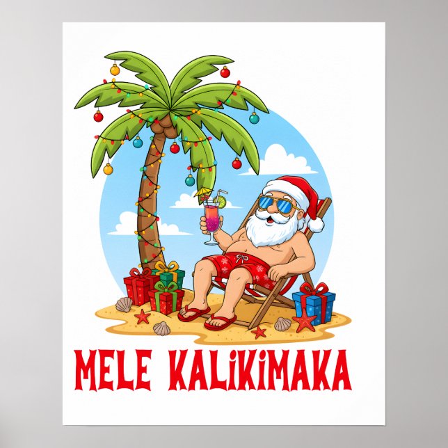 Póster Mele Kalikimaka Santa Christmas (Frente)