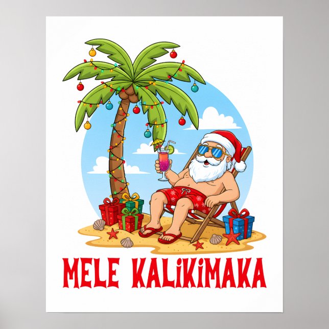 Póster Mele Kalikimaka Santa Christmas (Frente)