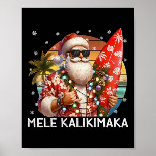 Póster Mele Kalikimaka Santa Retro Rock On Pijama Navidad