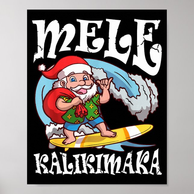 Póster Mele Kalikimaka Santa Surfing Hawaii Christmas  (Frente)